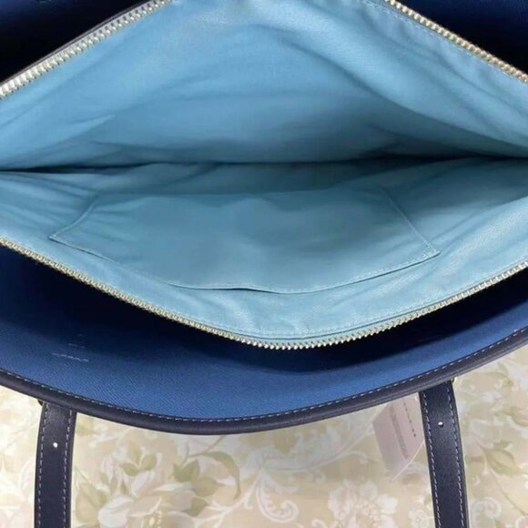 Coach Mollie Tote in signature jacquard with stripes C4088 Blue Yellow - Picture 5 of 6